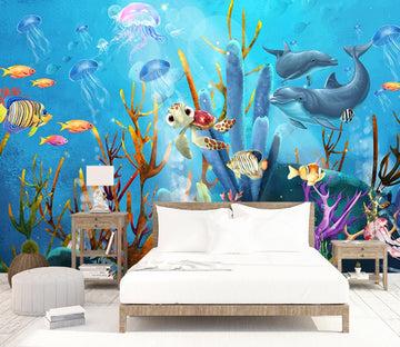3D Dolphin Turtle WC1626 Wall Murals