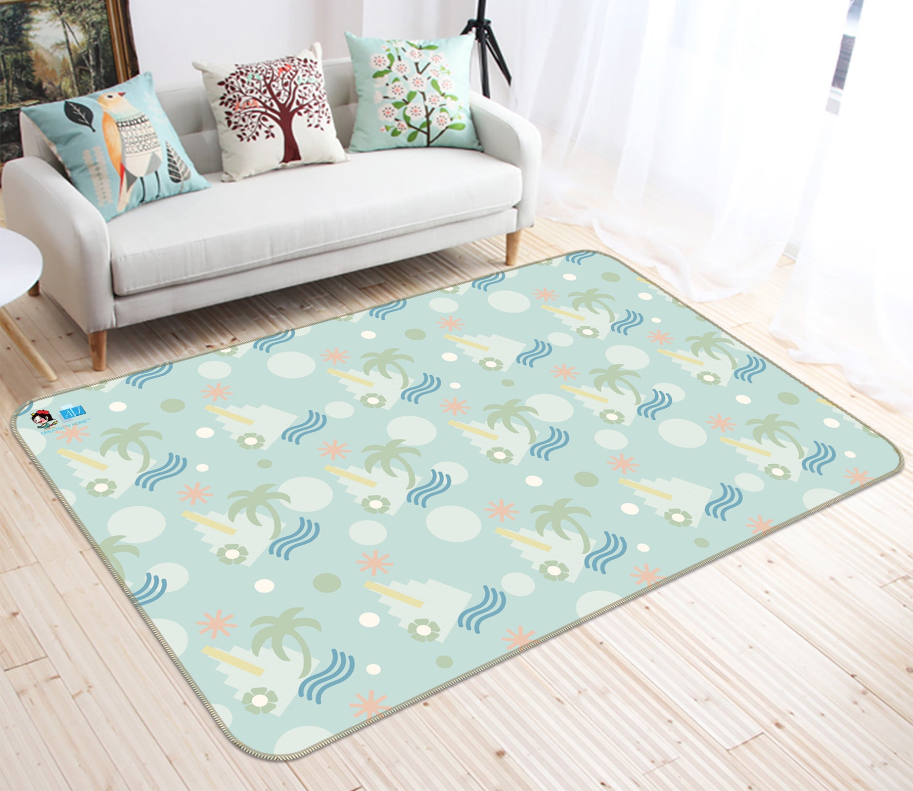 3D Coconut Tree Ripple Pattern 9889 Kasumi Loffler Rug Non Slip Rug Mat