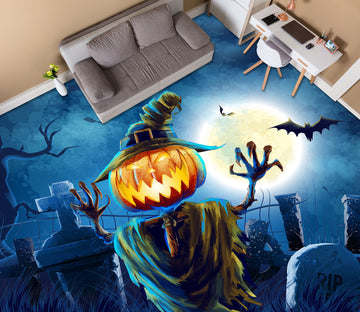 3D Pumpkin Bat 004 Floor Mural  Self-Adhesive Sticker Bathroom Non-slip Waterproof Flooring Murals