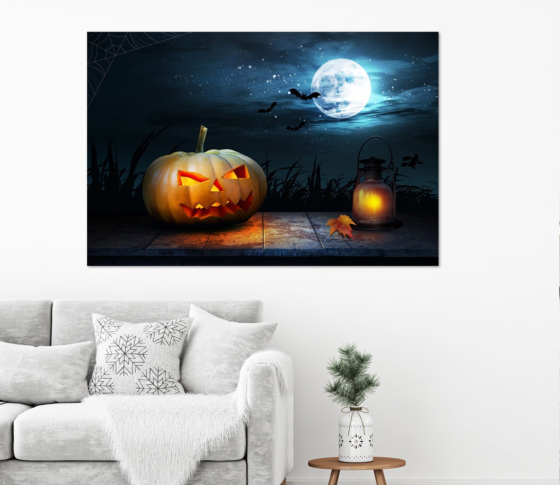 3D Oil Lamp Pumpkin Moon 020 Halloween Wall Stickers Wallpaper AJ Wallpaper 2 
