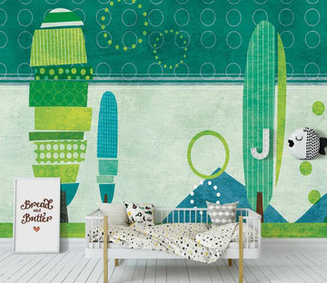 3D Green Childlike Cactus 1037 Wall Murals