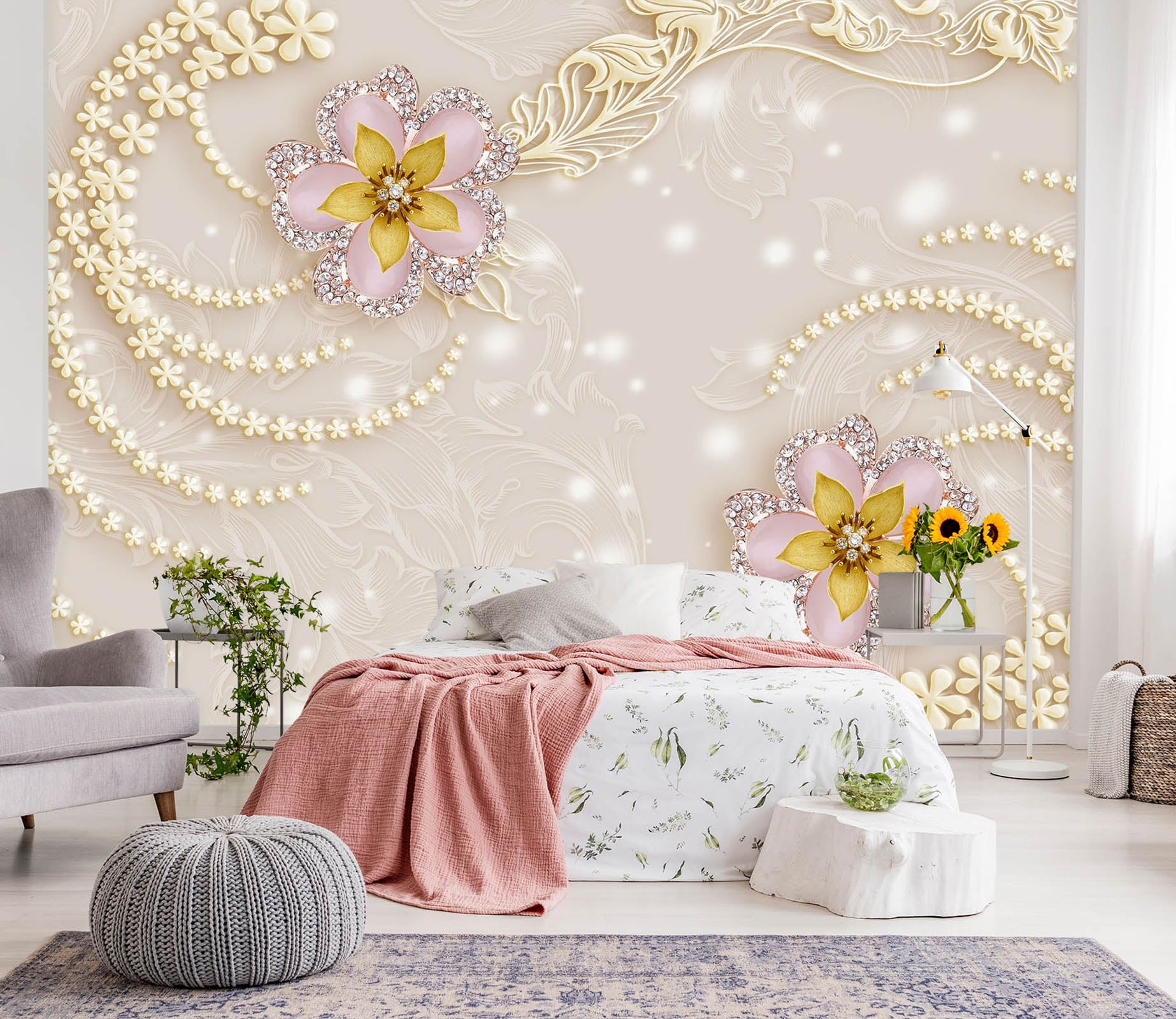 3D Pearl Flower 1477 Wall Murals
