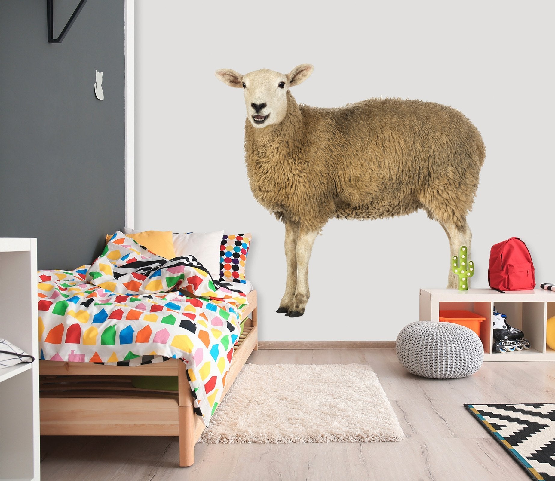 3D White Head Sheep 091 Animals Wall Stickers Wallpaper AJ Wallpaper 