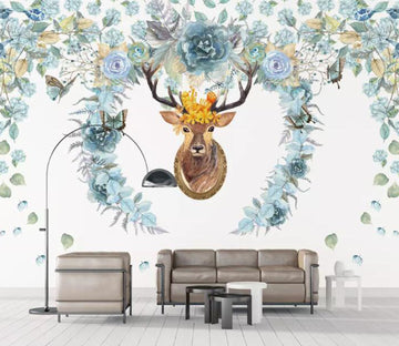 3D Elk Flowers WG19 Wall Murals Wallpaper AJ Wallpaper 2 