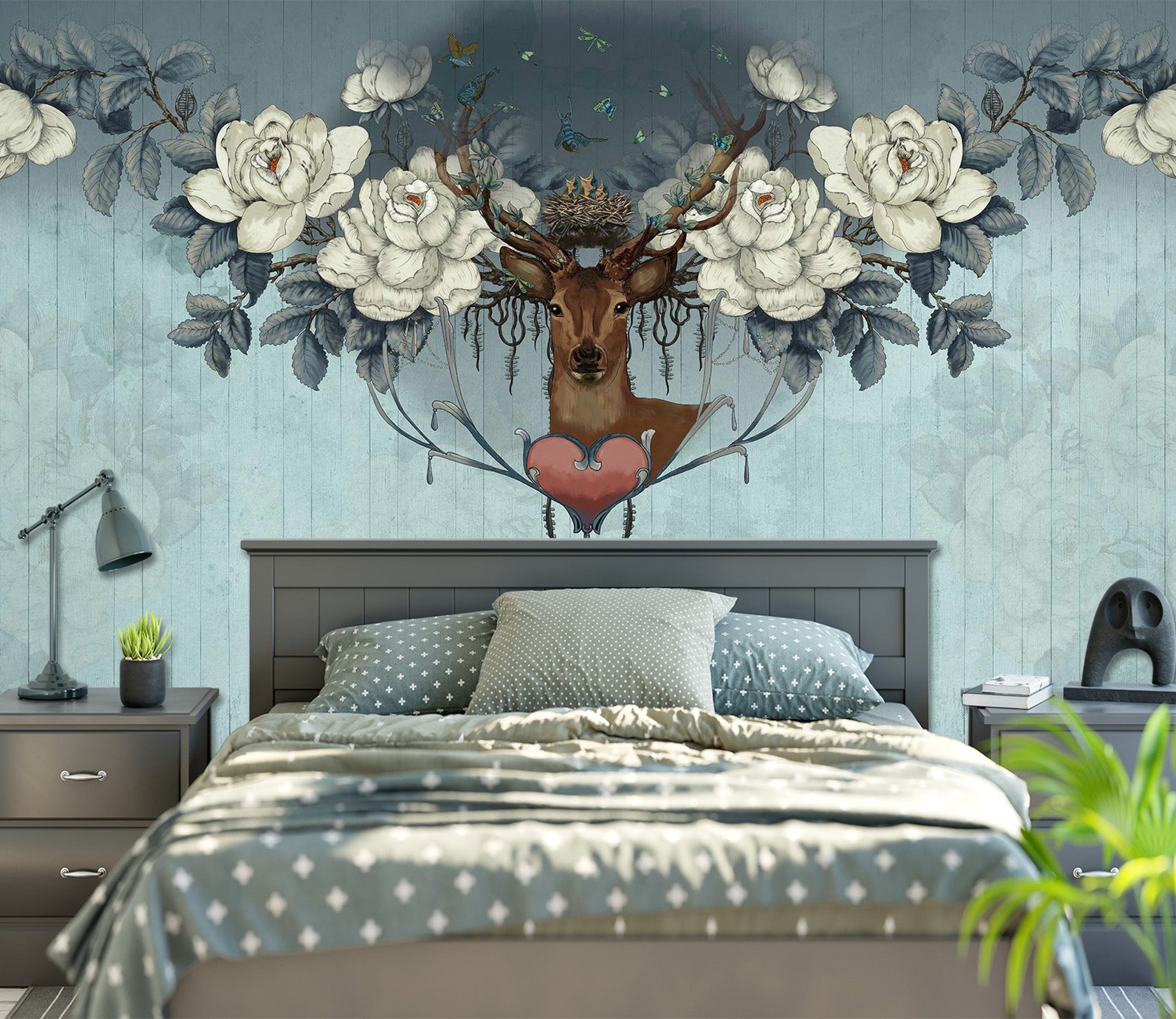 3D Fawn Flowers 1603 Wall Murals