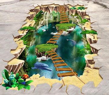 3D Zigzag Wooden Bridge 075 Floor Mural  Self-Adhesive Sticker Bathroom Non-slip Waterproof Flooring Murals