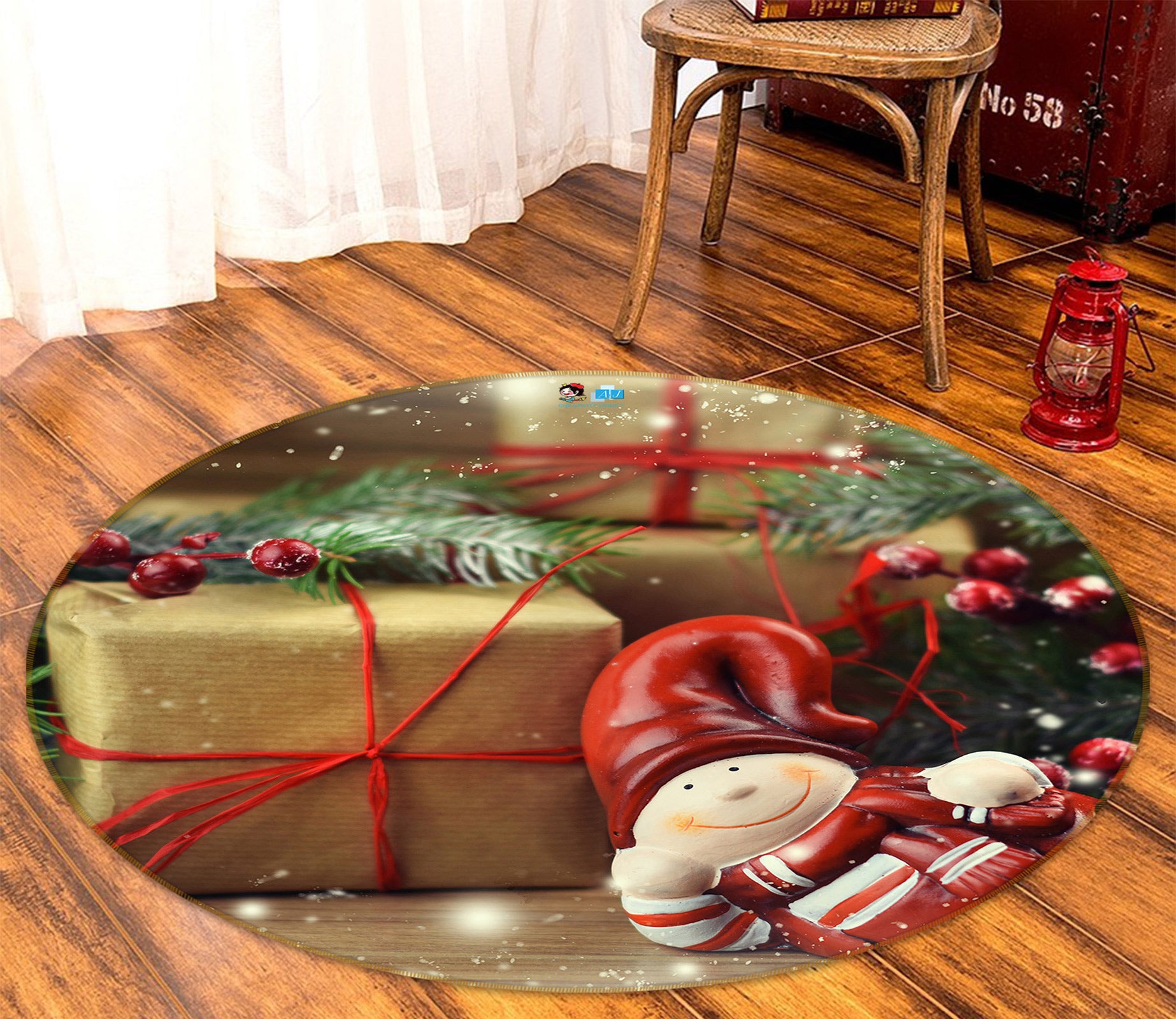 3D Gift Doll 55197 Christmas Round Non Slip Rug Mat Xmas