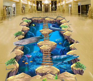 3D Ocean Stone Bridge 160 Floor Mural  Self-Adhesive Sticker Bathroom Non-slip Waterproof Flooring Murals
