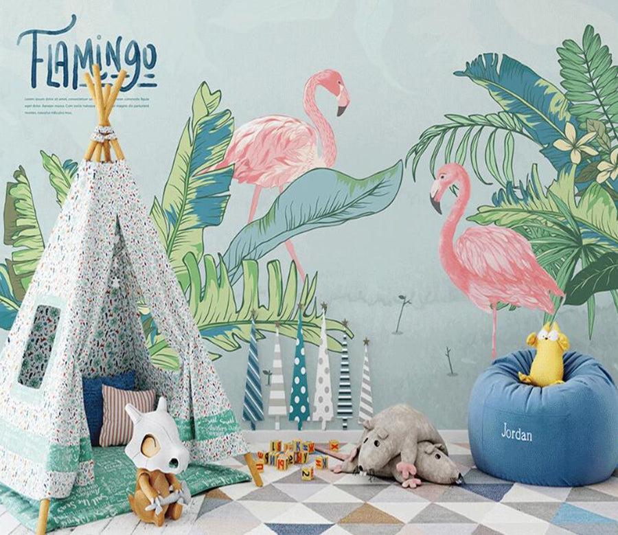 3D Flamingos In The Leaves 993 Wall Murals