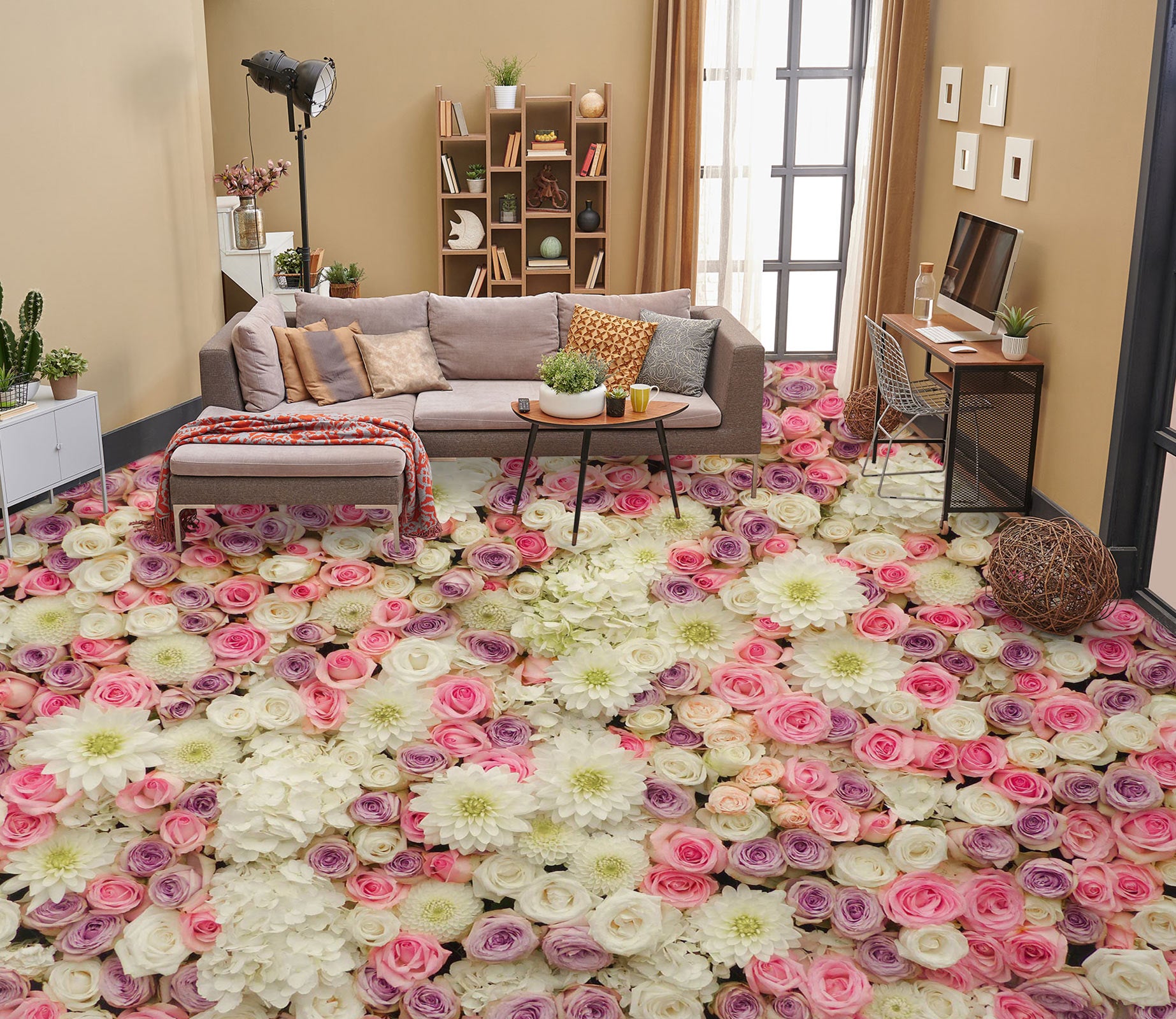 3D Roses And Chrysanthemums 414 Floor Mural  Wallpaper Murals Rug & Mat Print Epoxy waterproof bath floor