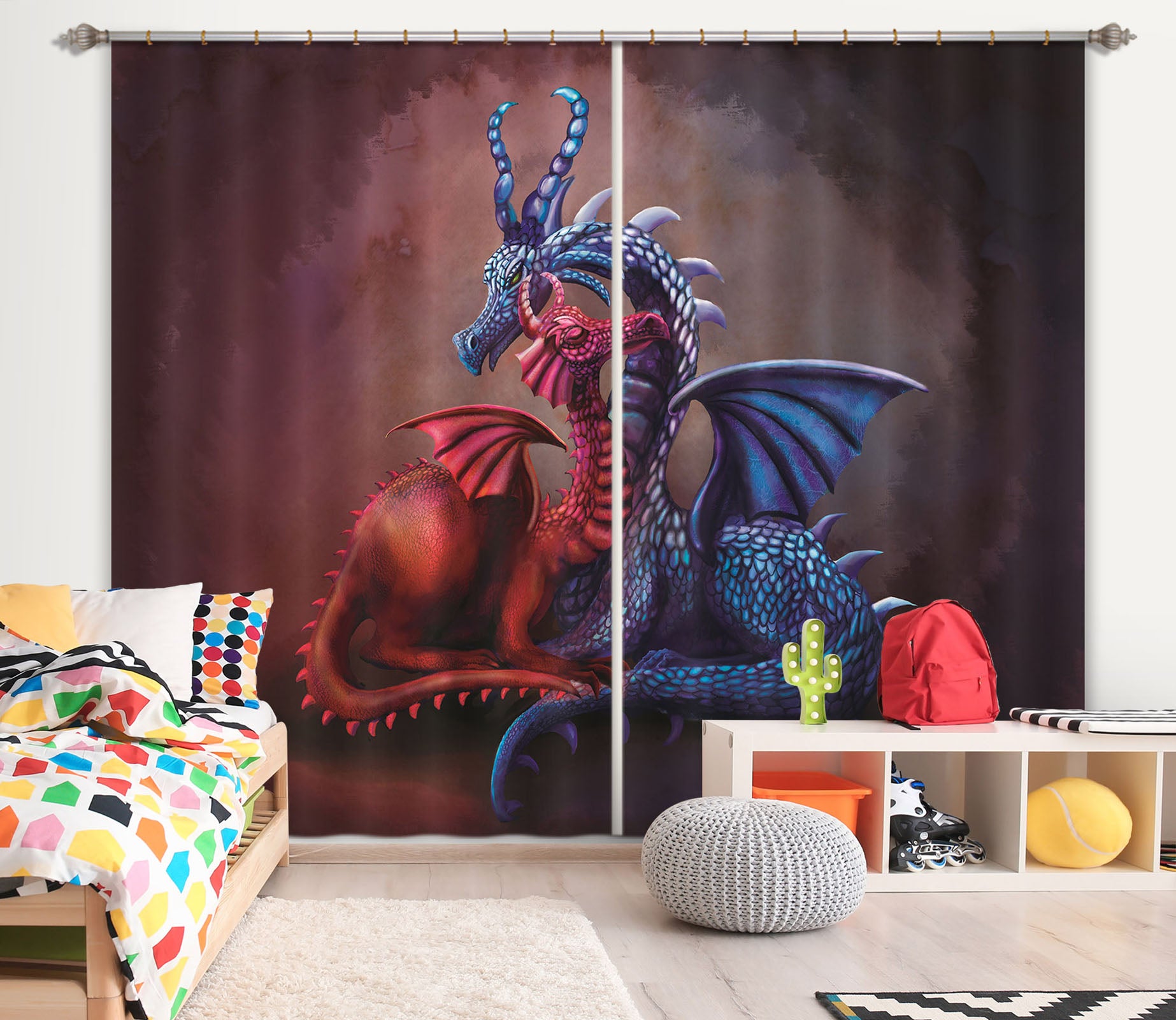 3D Dragon Lovers 108 Rose Catherine Khan Curtain Curtains Drapes