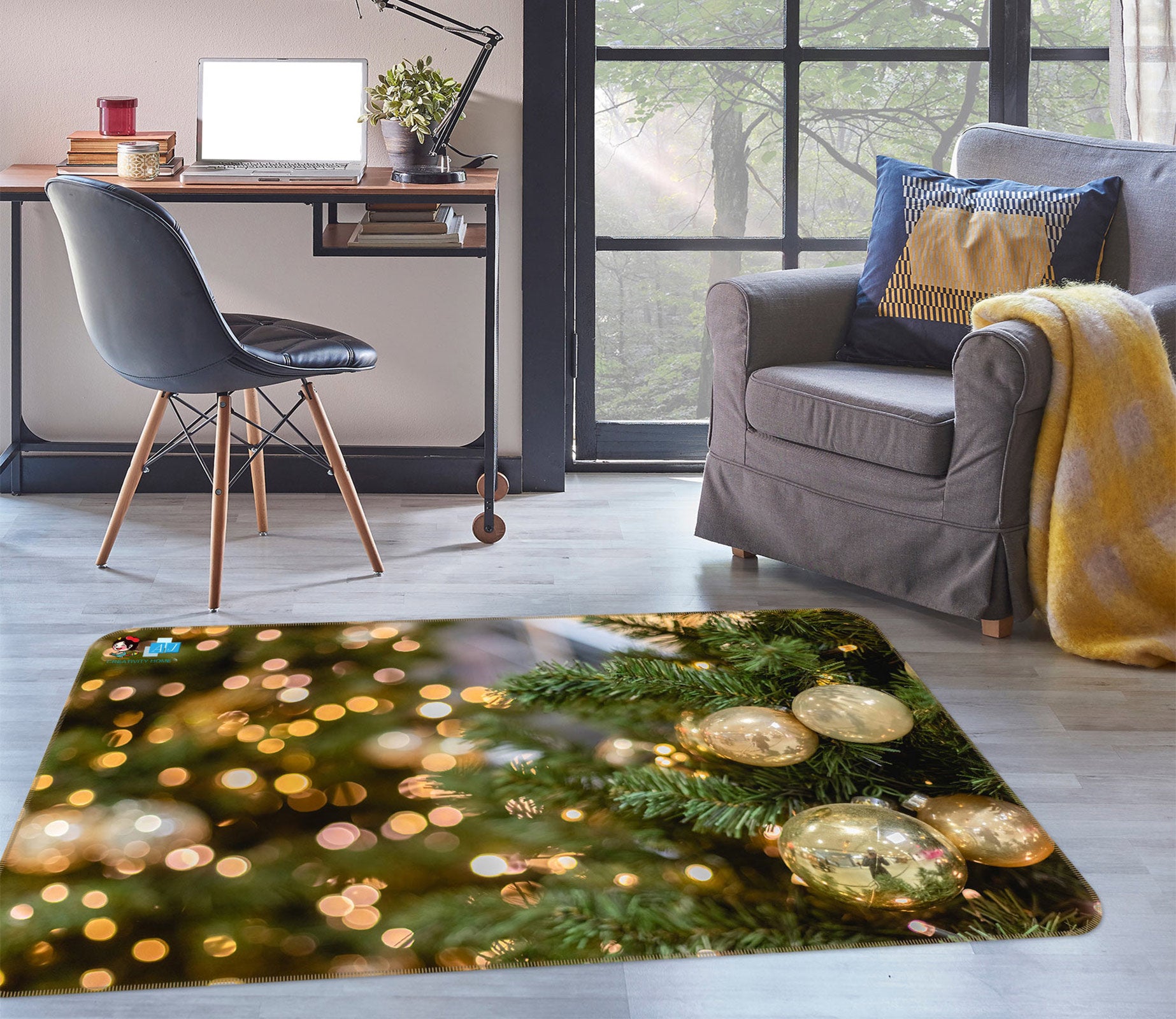3D Light White Ball Tree 56171 Christmas Non Slip Rug Mat Xmas