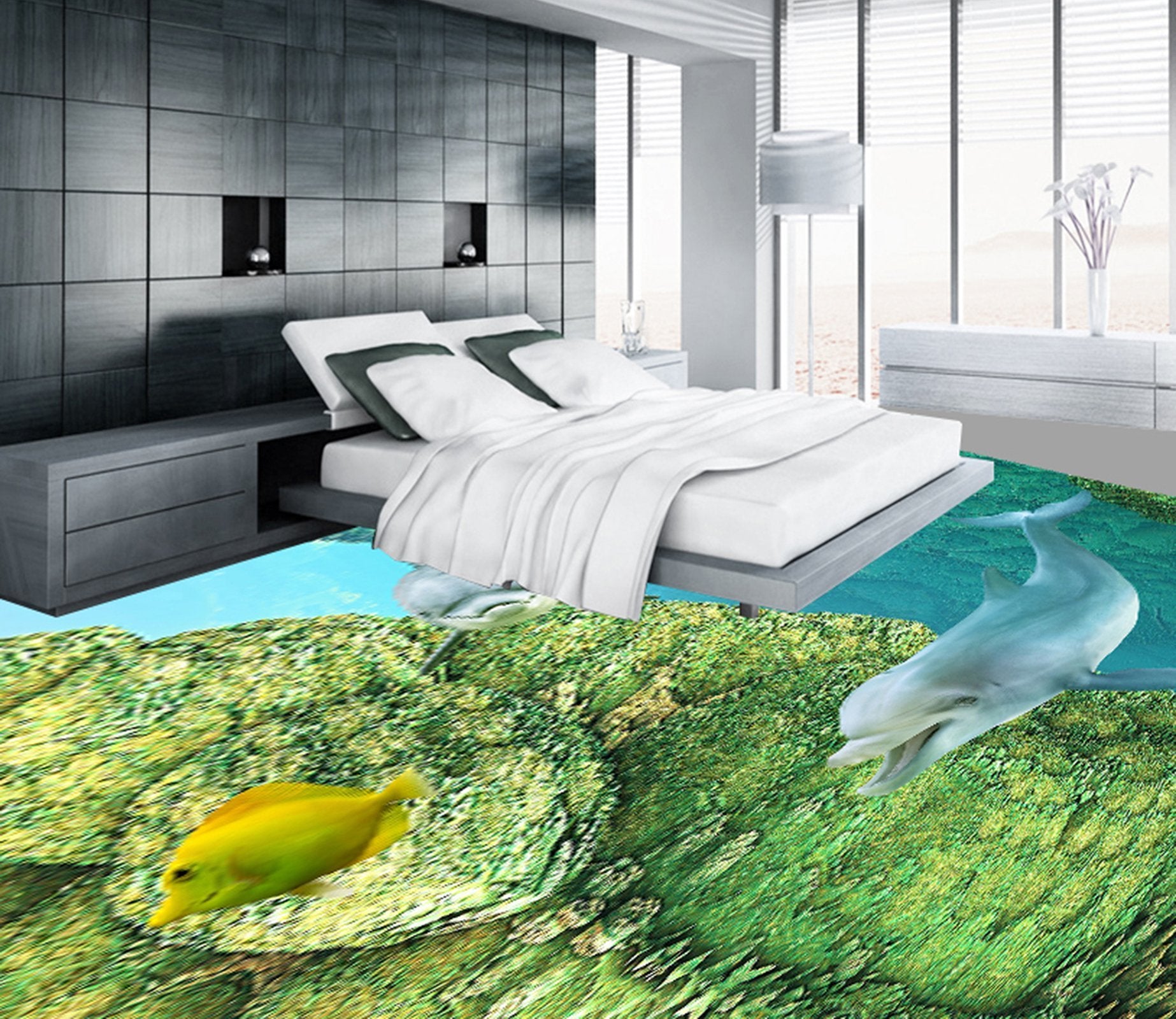 3D Dolphin Fish WG377 Floor Mural Wallpaper AJ Wallpaper 2 