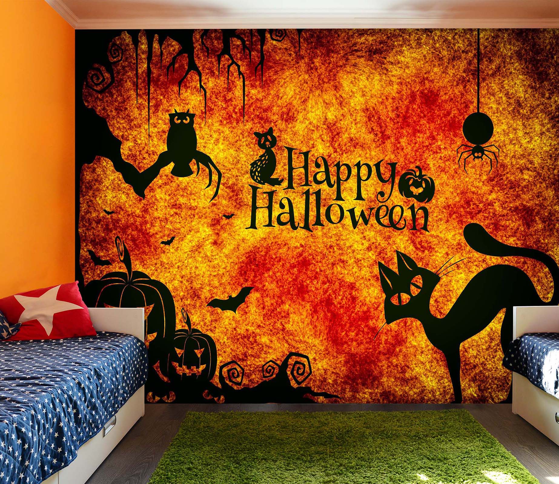 3D Pumpkin Owl Cat 1014 Halloween Wall Murals Wallpaper AJ Wallpaper 2 