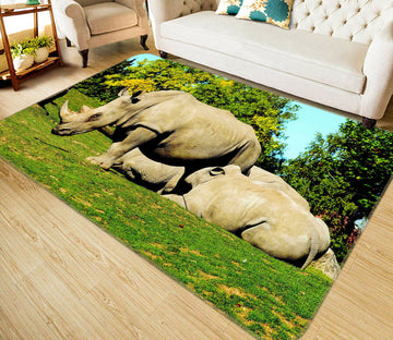 3D Rhino Lawn 074 Animal Non Slip Rug Mat