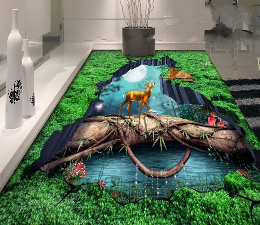 3D Trunk Deer 420 Floor Mural  Wallpaper Murals Rug & Mat Print Epoxy waterproof bath floor