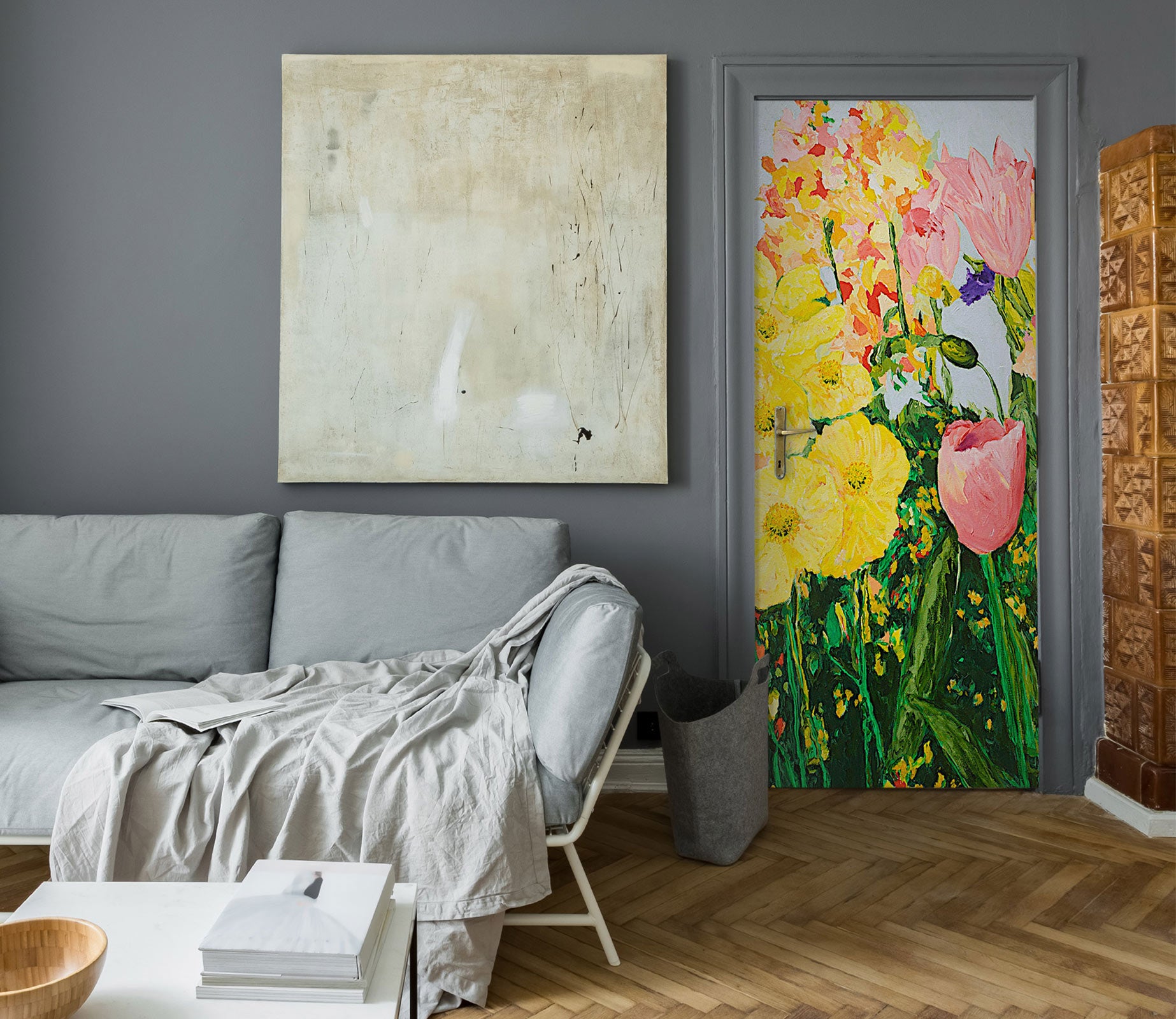 3D Yellow Pink Flowers Clump 9368 Allan P. Friedlander Door Mural