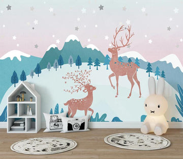 3D Brown-red Expectant Deer 2562 Wall Murals