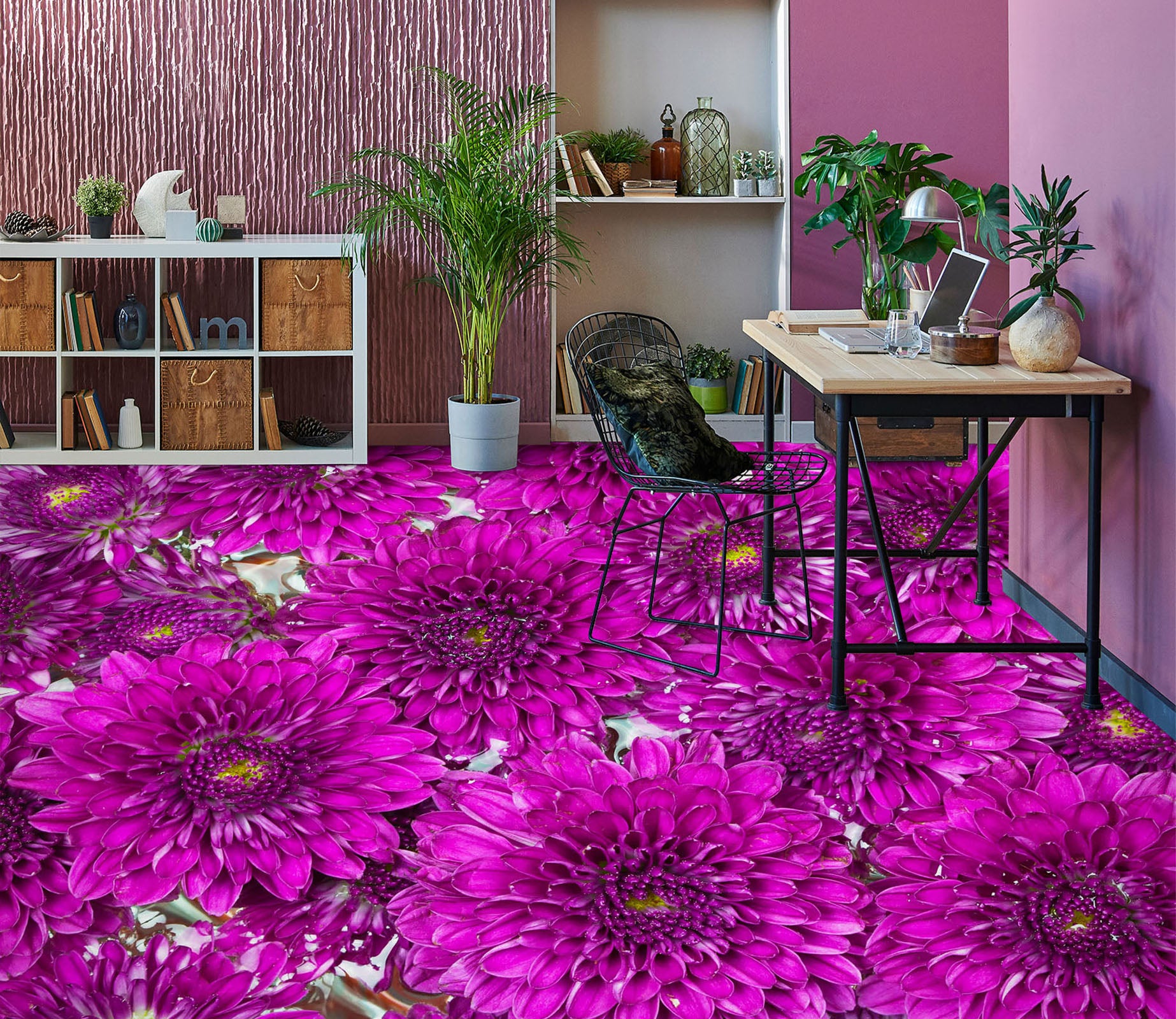 3D Dark Pink Chrysanthemum 300 Floor Mural  Wallpaper Murals Rug & Mat Print Epoxy waterproof bath floor