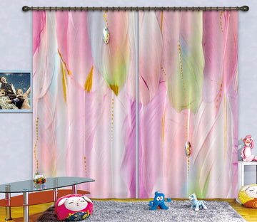 3D Pink Feather 122 Curtains Drapes