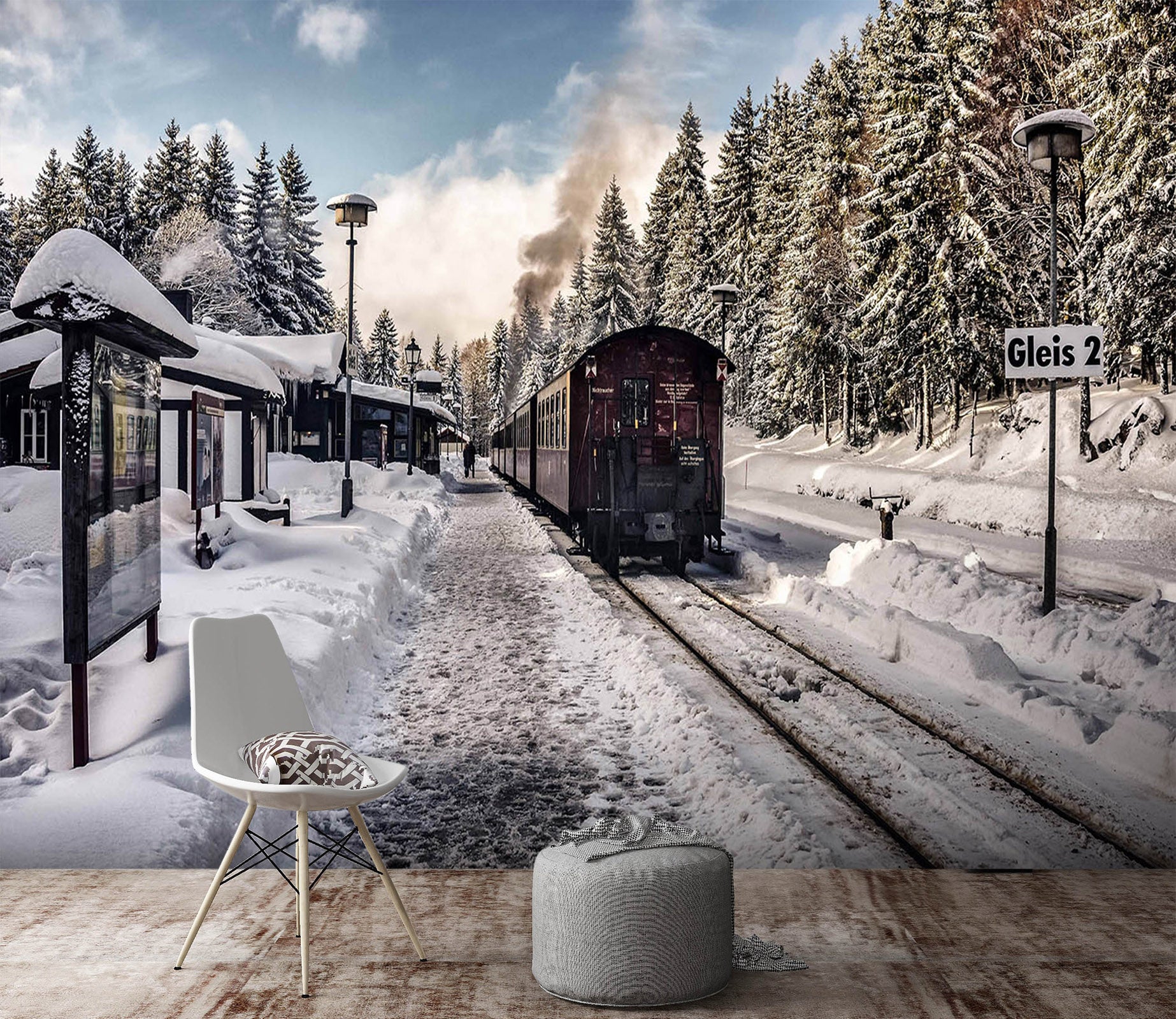 3D Snow House Train 043 Vehicle Wall Murals