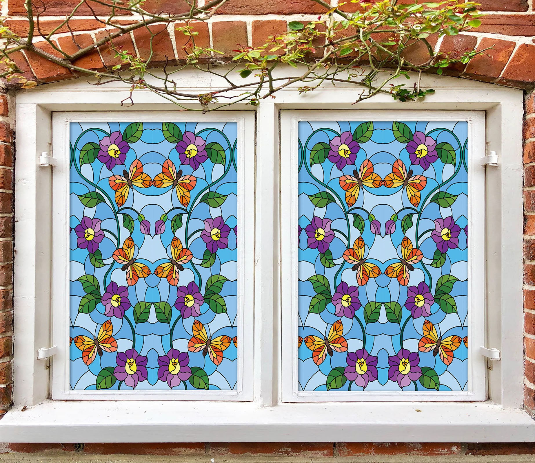 3D Flower Butterfly 407 Window Film Print Sticker Cling Stained Glass UV Block