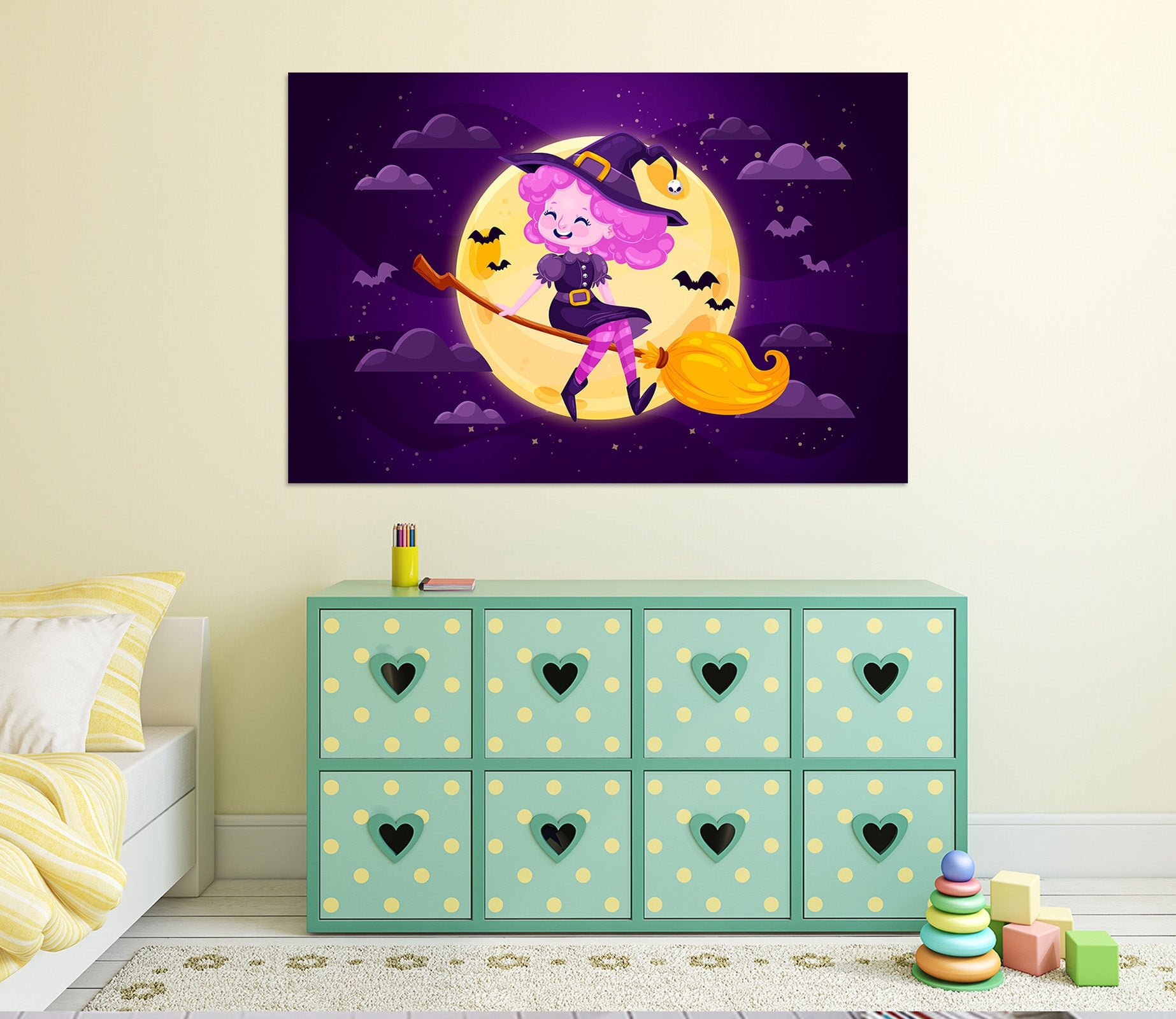 3D Moon Bat Cute Girl 014 Halloween Wall Stickers Wallpaper AJ Wallpaper 2 