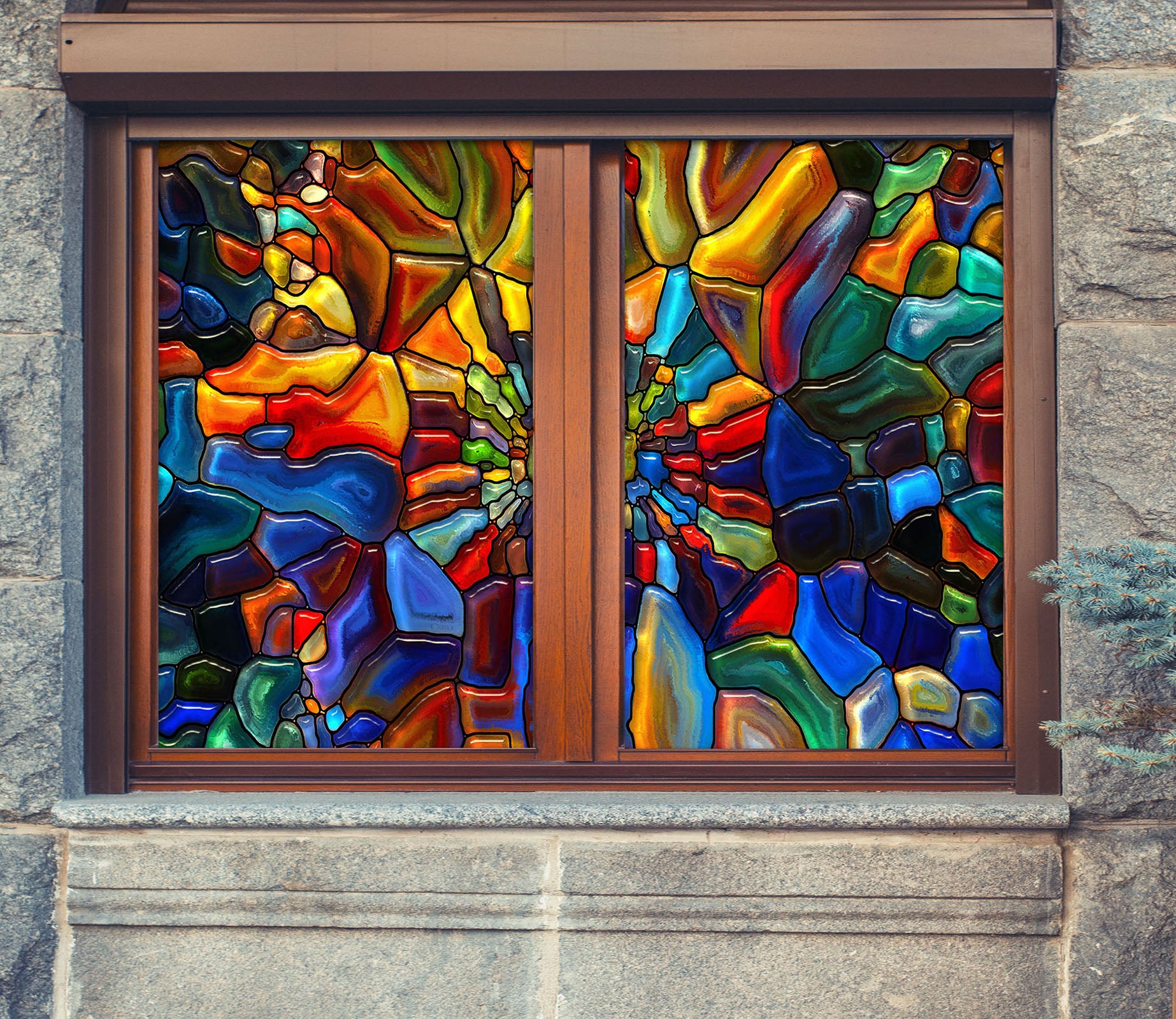 3D Colored Graffiti 308 Window Film Print Sticker Cling Stained Glass UV Block