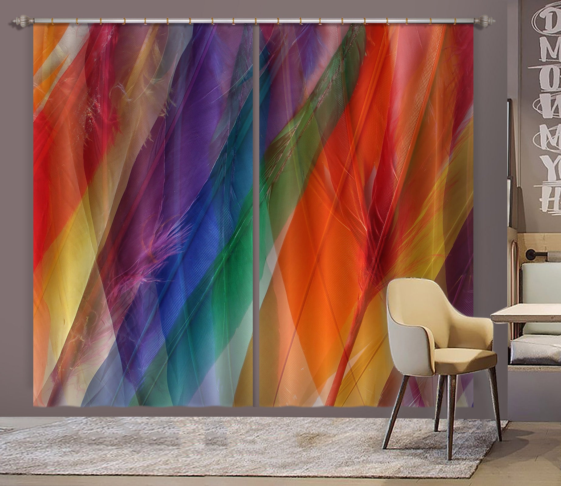 3D Colored Feathers 71038 Shandra Smith Curtain Curtains Drapes