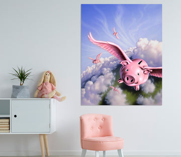 3D Flying Pig 034 Jerry LoFaro Wall Sticker
