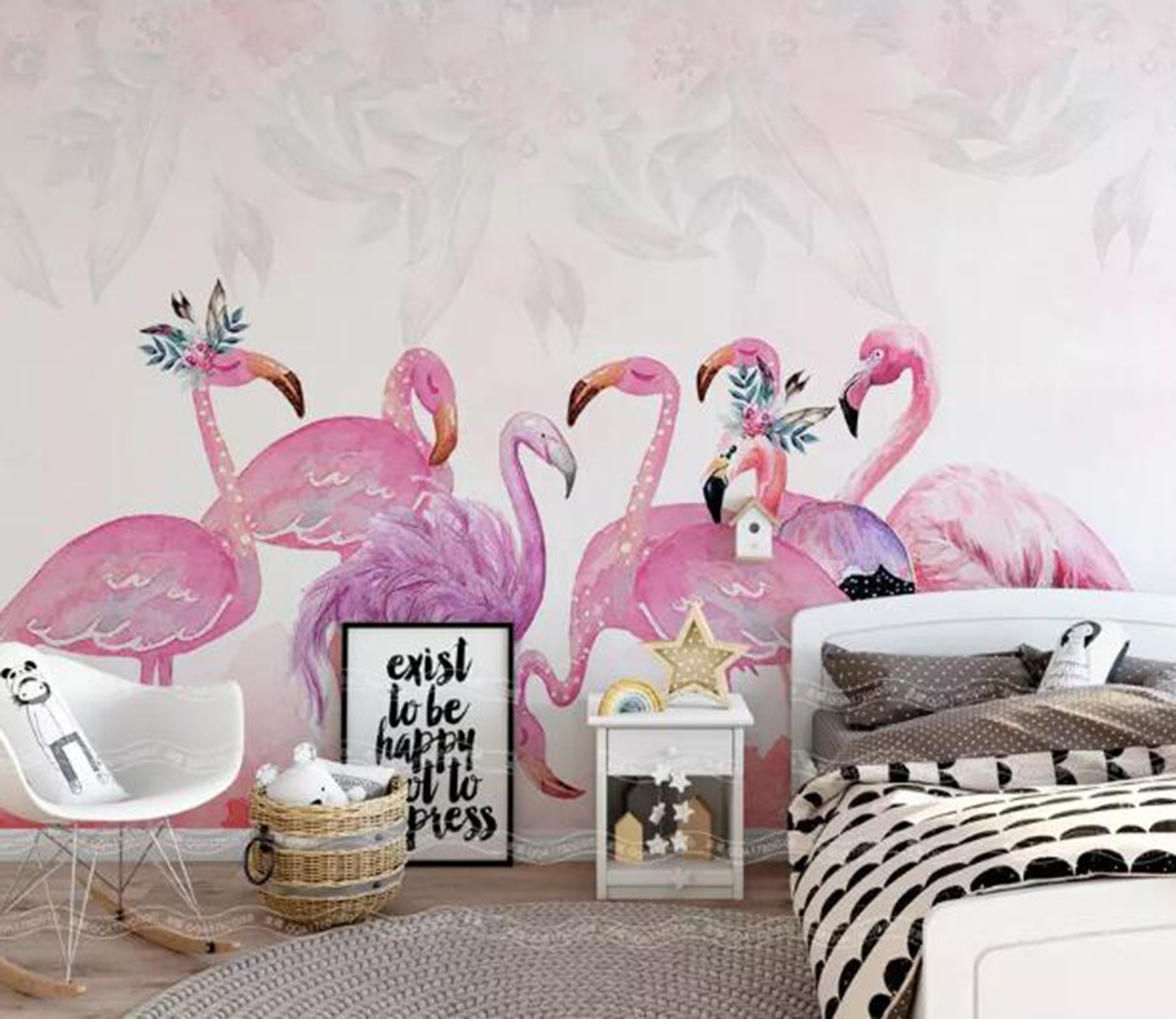 3D Cute Flamingo WG02 Wall Murals Wallpaper AJ Wallpaper 2 