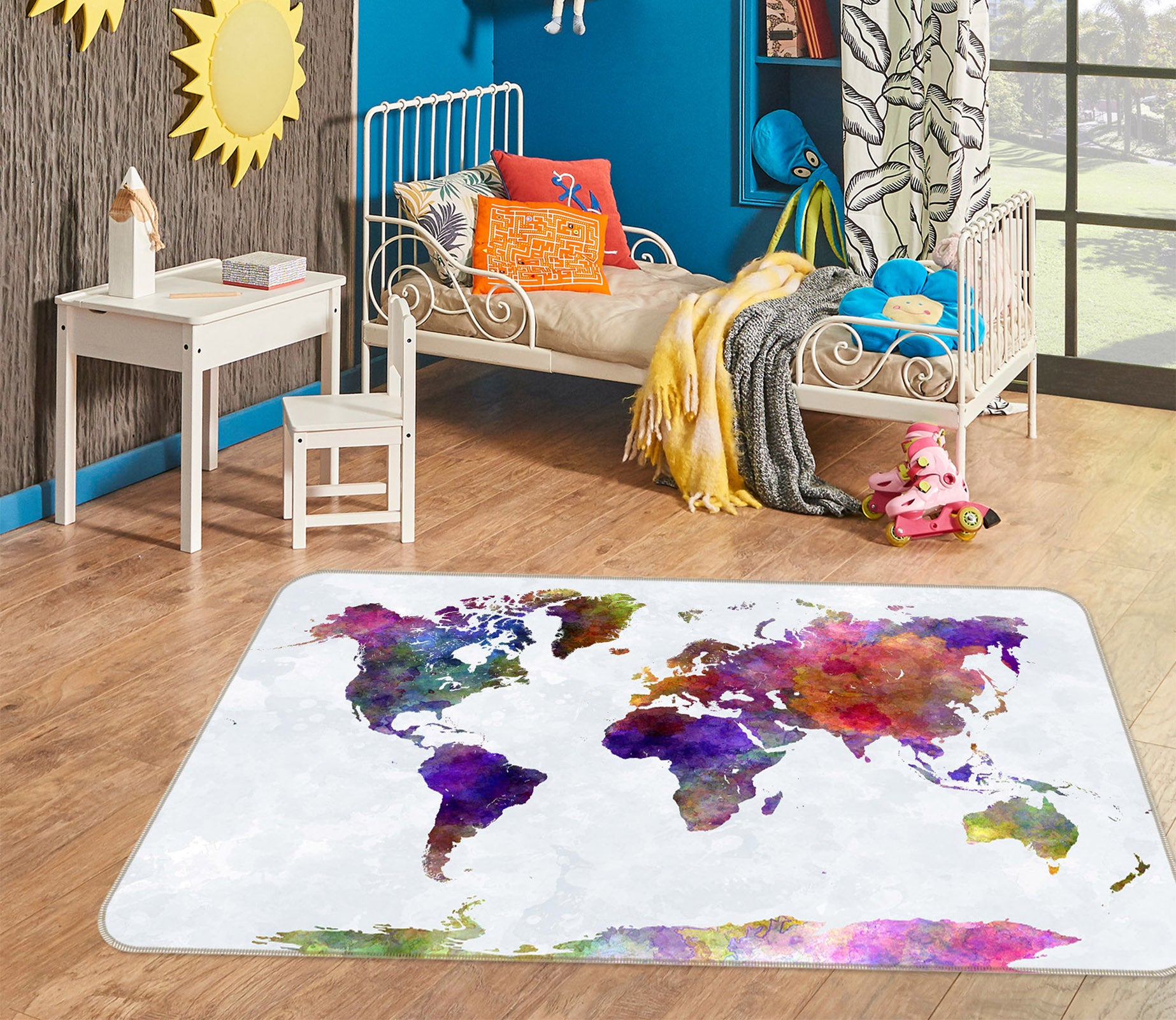 3D Color Cloth 201 World Map Non Slip Rug Mat