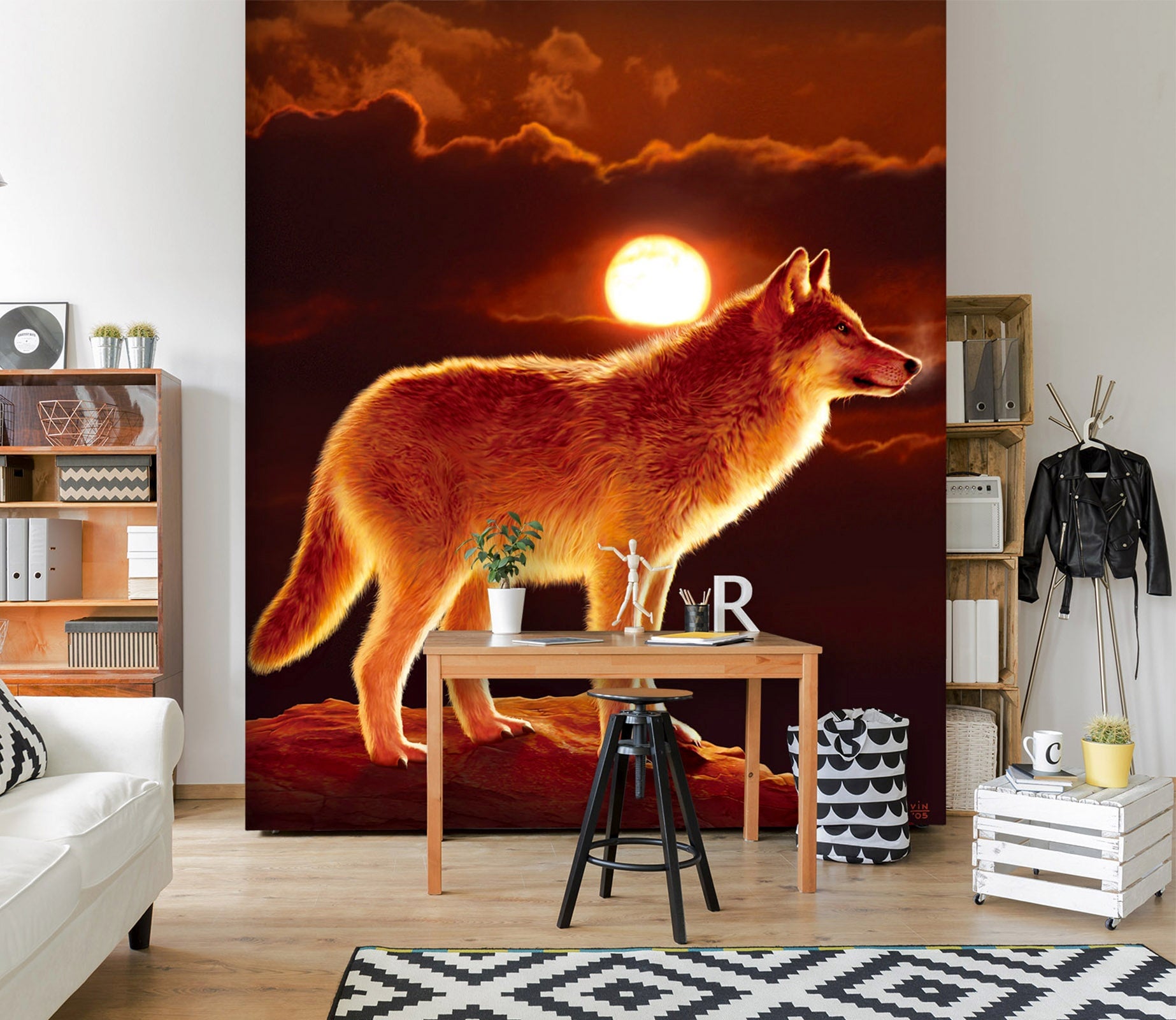 3D Sunset Wolf 1554 Wall Murals Exclusive Designer Vincent Wallpaper AJ Wallpaper 