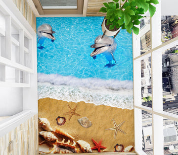 3D Two Grey Dolphins 177 Floor Mural  Wallpaper Murals Rug & Mat Print Epoxy waterproof bath floor