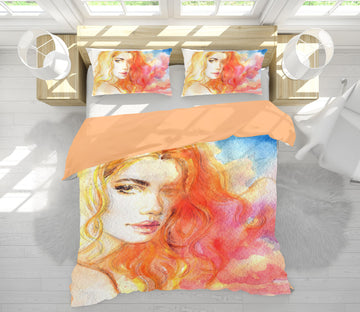 3D Yellow Hair Woman 058 Bed Pillowcases Quilt