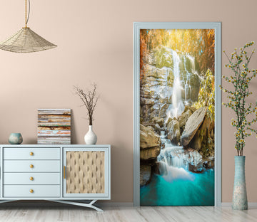 3D Yellow Waterfall 022 Door Mural