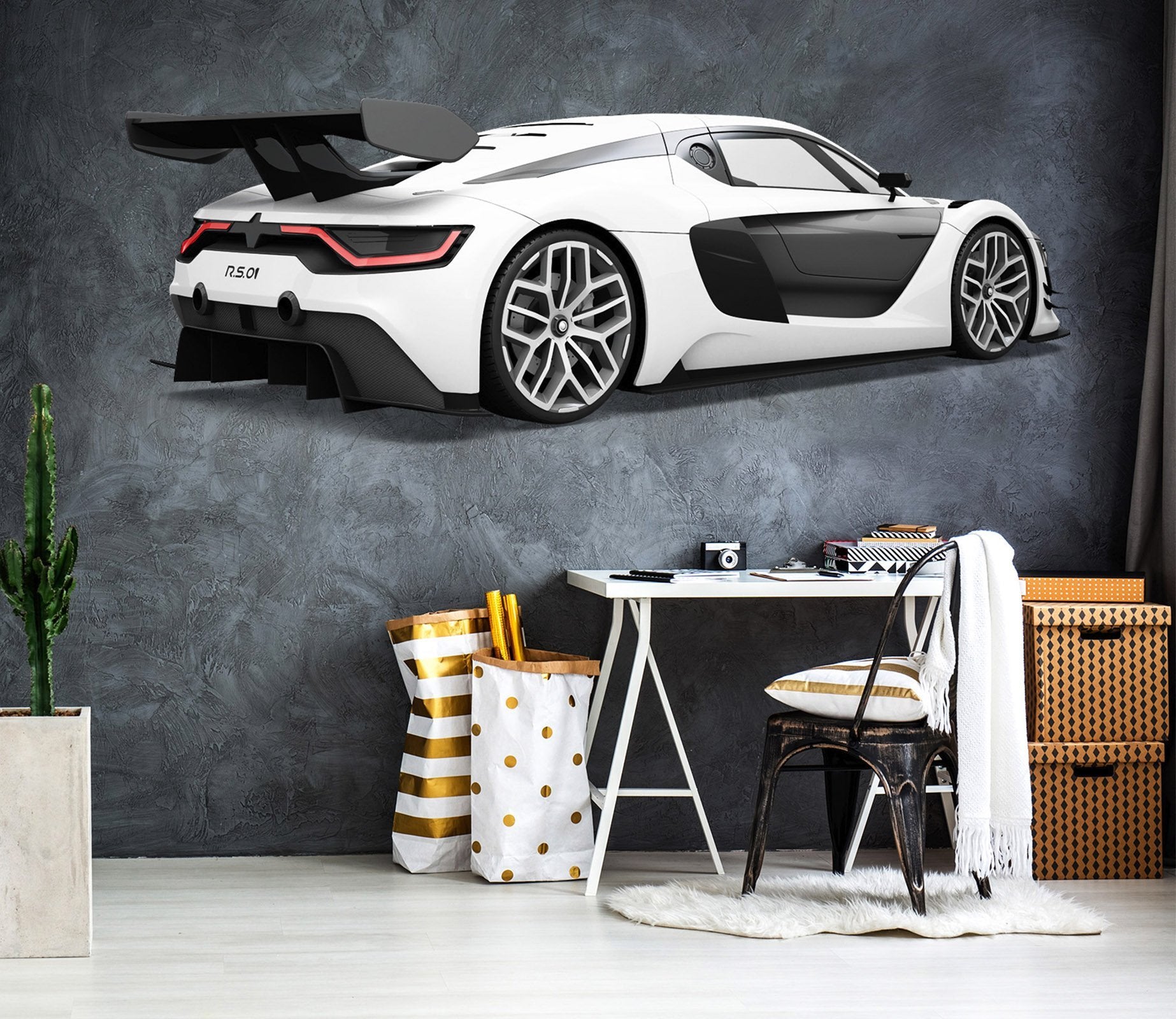 3D FP White Sports Car 0175 Vehicles Wallpaper AJ Wallpaper 