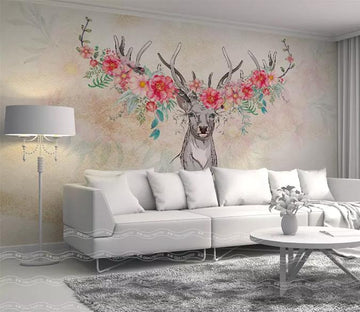 3D Flower Deer Head 574 Wall Murals Wallpaper AJ Wallpaper 2 