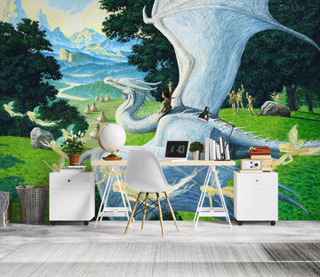3D White Dragon Grass Tree 7061 Ciruelo Wall Mural Wall Murals