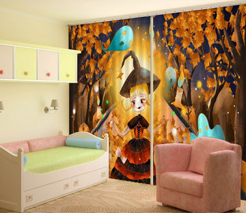 3D Ghost Candle Maple Leaf 031 Halloween Curtains Drapes Curtains AJ Creativity Home 