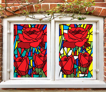 3D Red Rose Flower 356 Window Film Print Sticker Cling Stained Glass UV Block