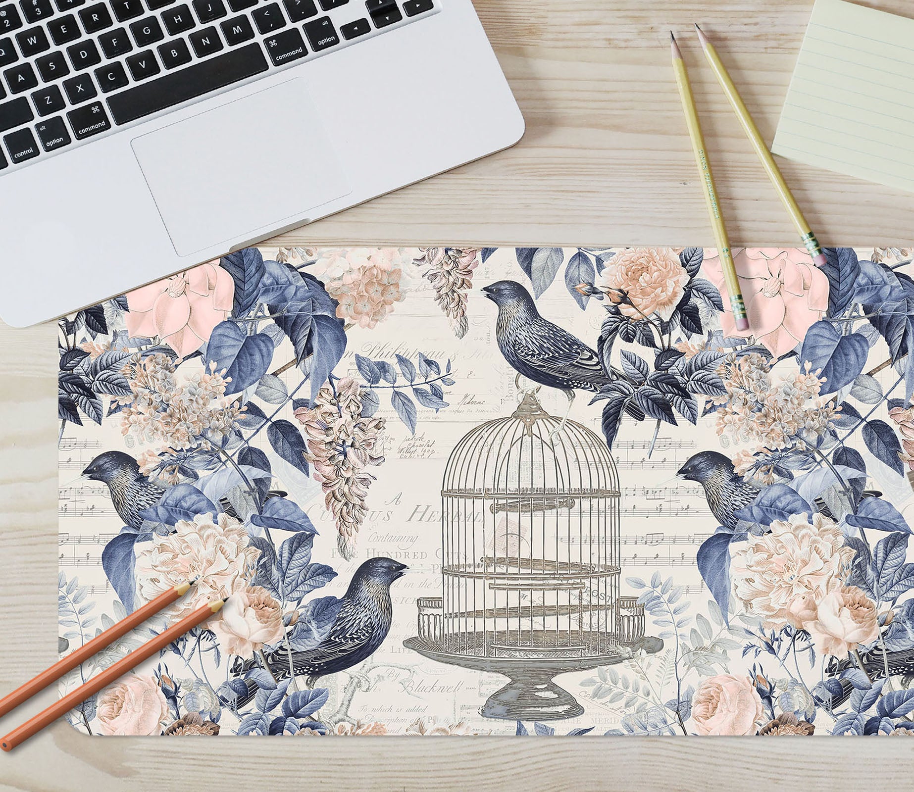 3D Blue Leaves Bird 985 Andrea Haase Desk Mat
