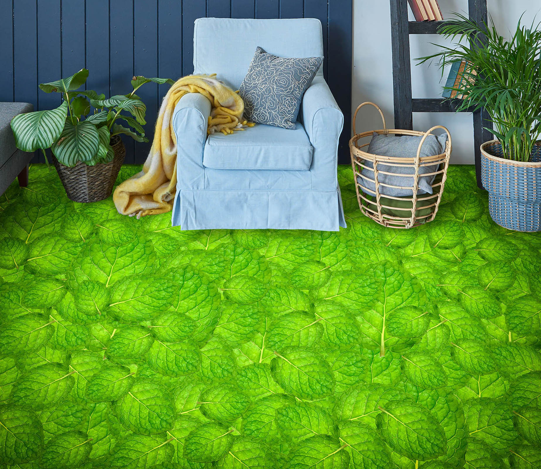 3D Bright Green Leaves 539 Floor Mural  Wallpaper Murals Rug & Mat Print Epoxy waterproof bath floor