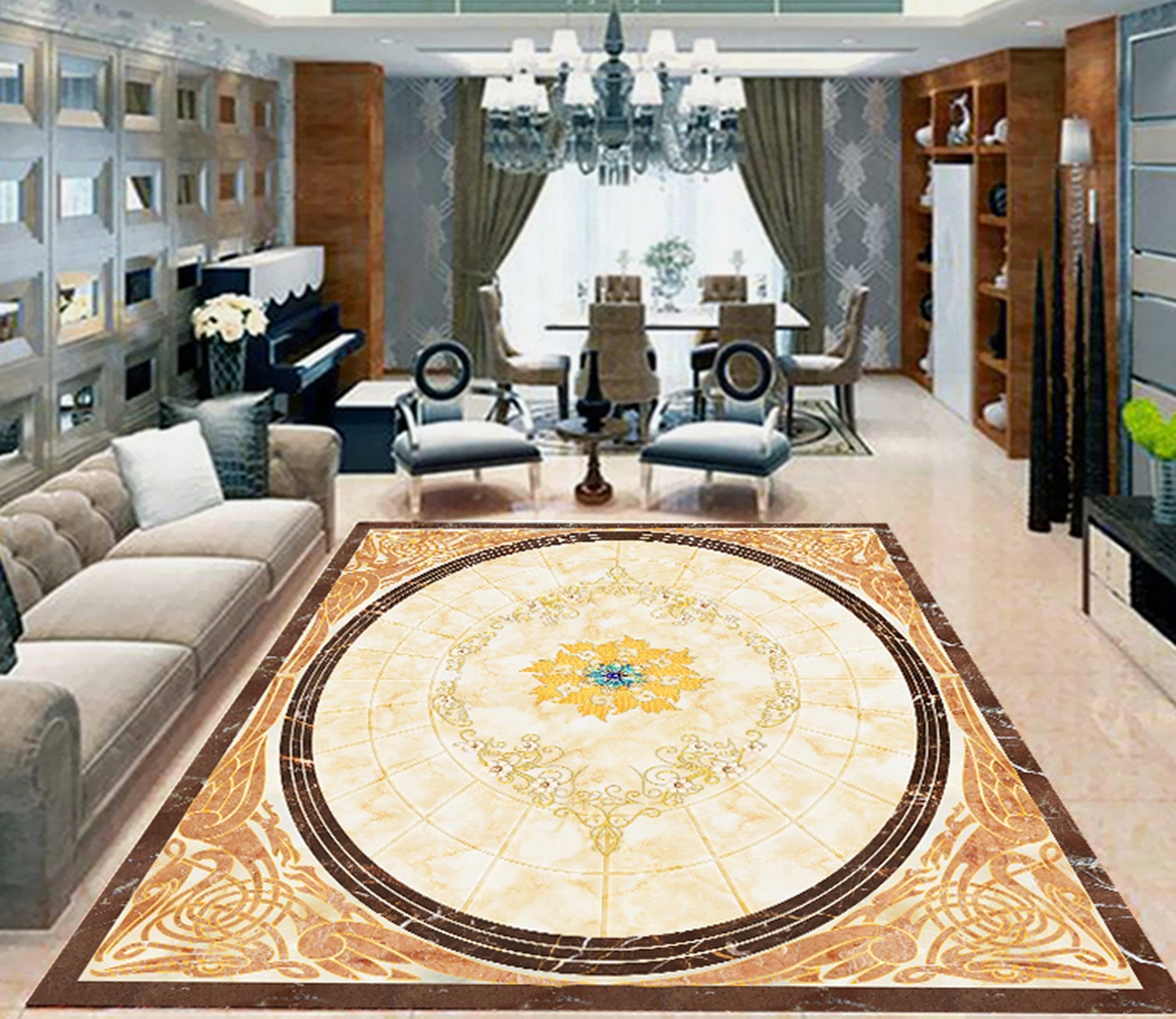 3D Gold Pattern WG496 Floor Mural Wallpaper AJ Wallpaper 2 