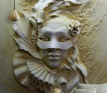3D Statue Masked Woman WC821 Wall Murals