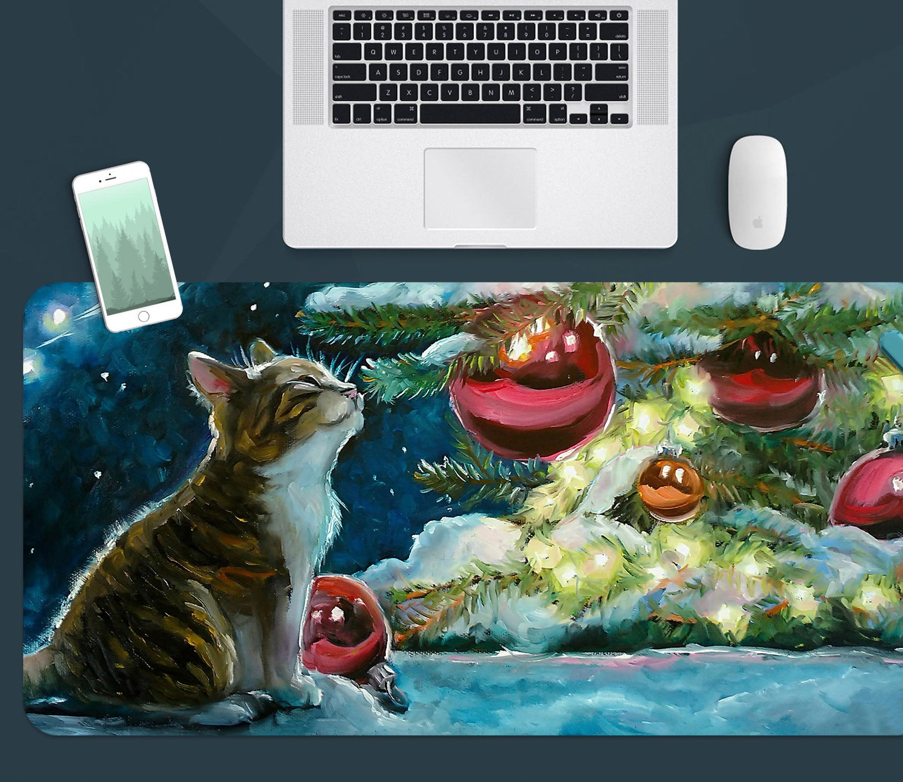 3D Cat Tree Red Ball 53228 Christmas Desk Mat Xmas