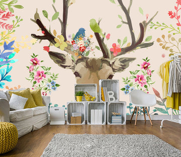 3D Green Bird Deer WG220 Wall Murals