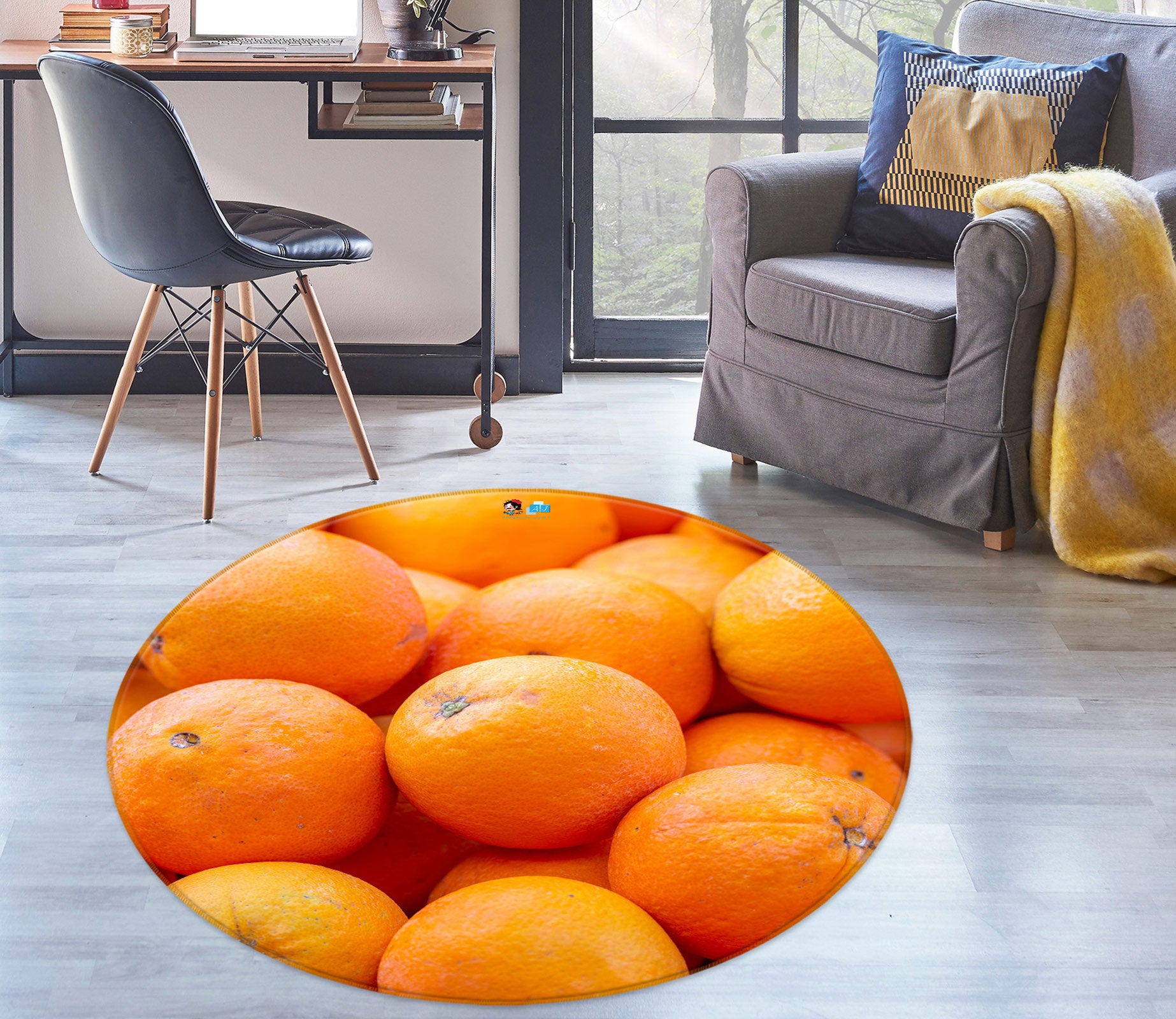 3D Fresh Fruit Orange 7554 Assaf Frank Rug Round Non Slip Rug Mat