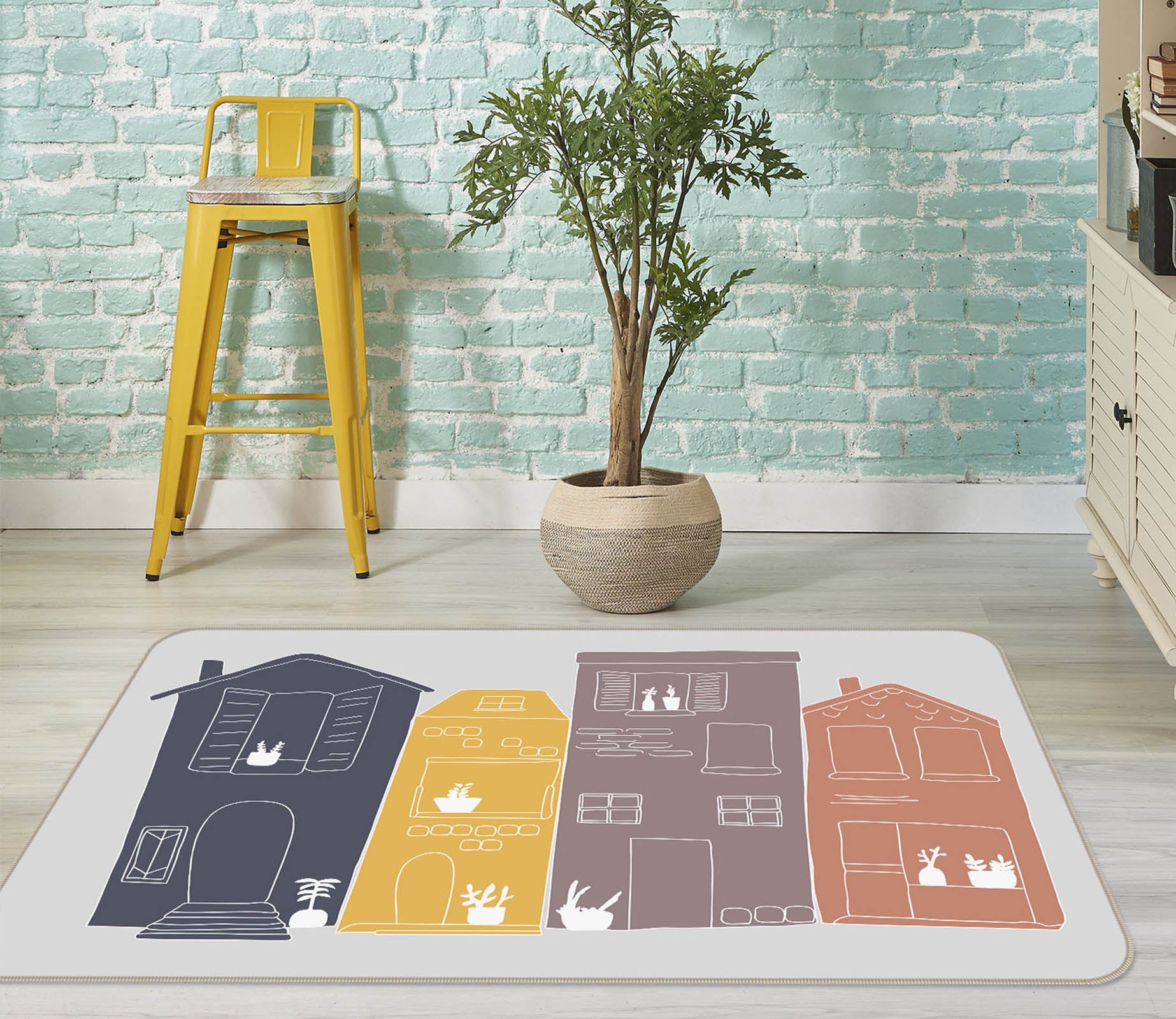 3D Cute House 1103 Jillian Helvey Rug Non Slip Rug Mat