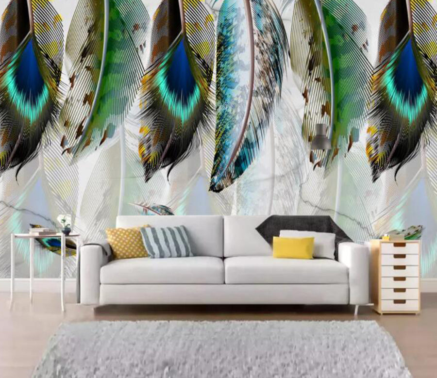 3D Green Feather WC1780 Wall Murals